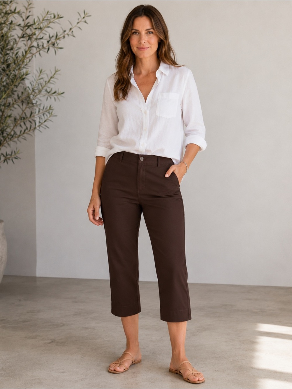 Ann Taylor Brown Cotton Lycra Capri Pants | Stretch Cropped | Size 12 Casual